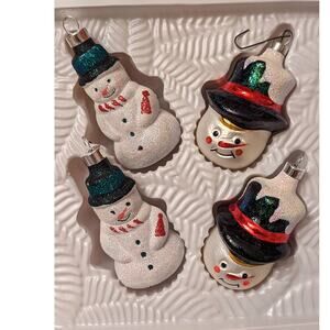 Vintage Christmas Trimmeries - Hand Decorated Glass Ornaments-Snowmen